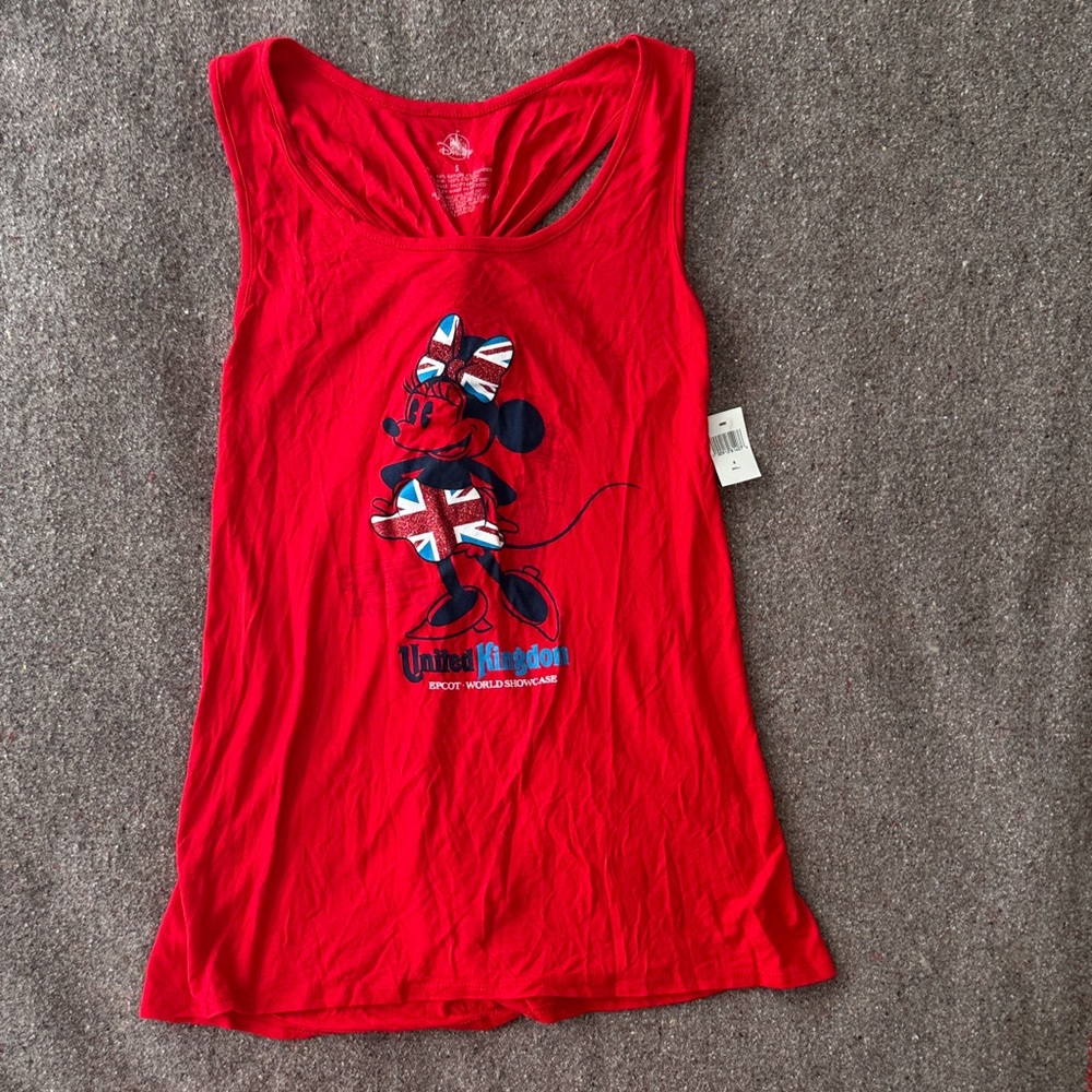 NWT - Disneyworld Minnie Mouse UK Epcot World Showcase Red Tank Top (Sz Small)